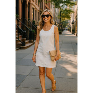 J.CREW JEANS Denim Mini Dress Sleeveless White Pockets